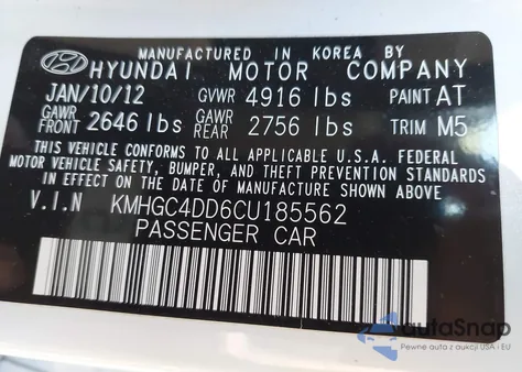 2012 Hyundai Genesis 3.8 из США, поврежденный, VIN KMHGC4DD6CU185562